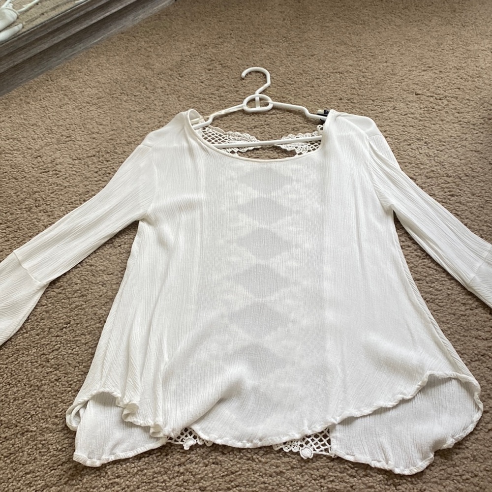 White open back long sleeve top in size medium with bell sleeves